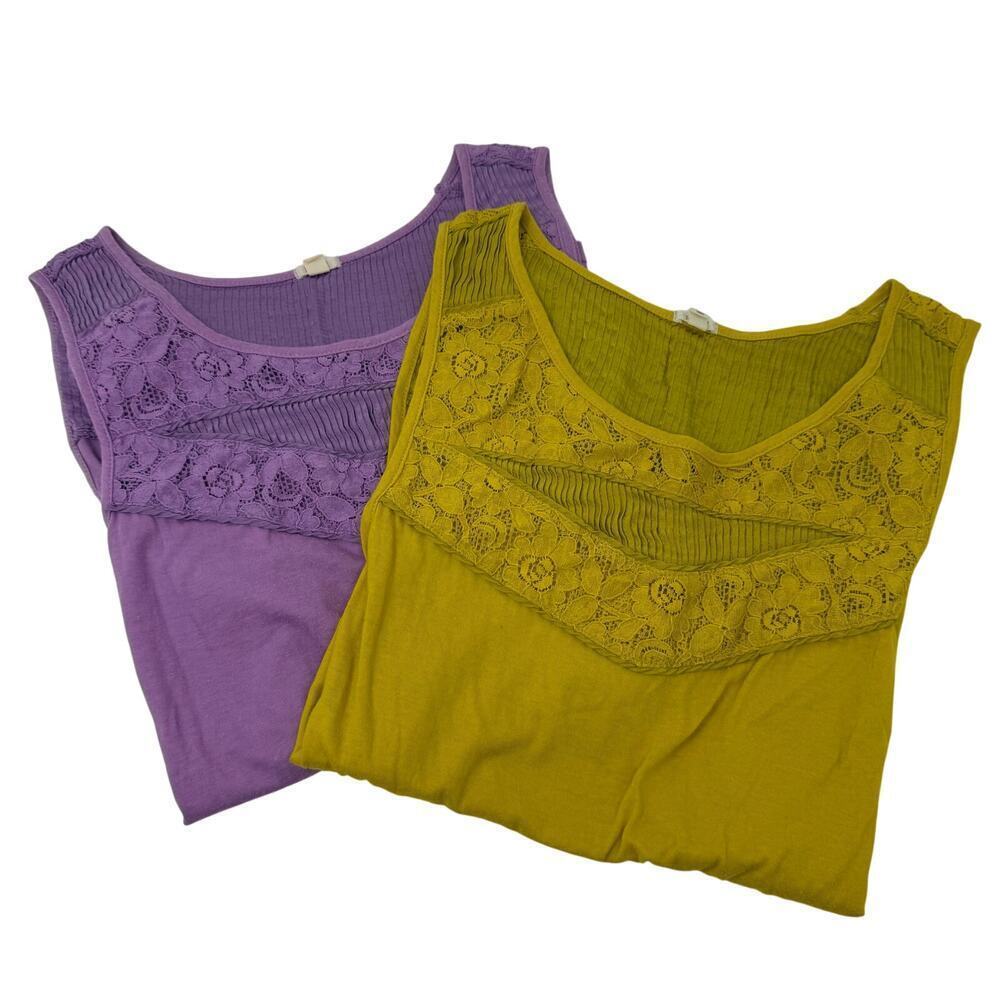 J. Crew 2 Tank Top Bundle Small Silk Pleats and Lace Yellow Purple EUC Y2K